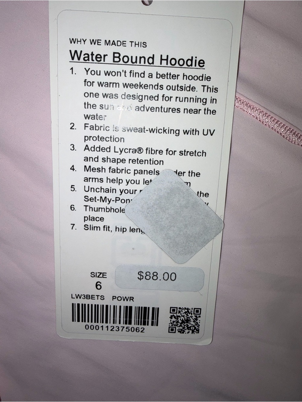 lululemon Water Bound Hoodie 6 Light Pink Long Sleeve Pullover - Picture 5 of 5